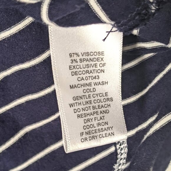 Cable & Gauge Striped Asymmetrical Tunic Stretch Sleeveless Blouse Navy White - Picture 5 of 7